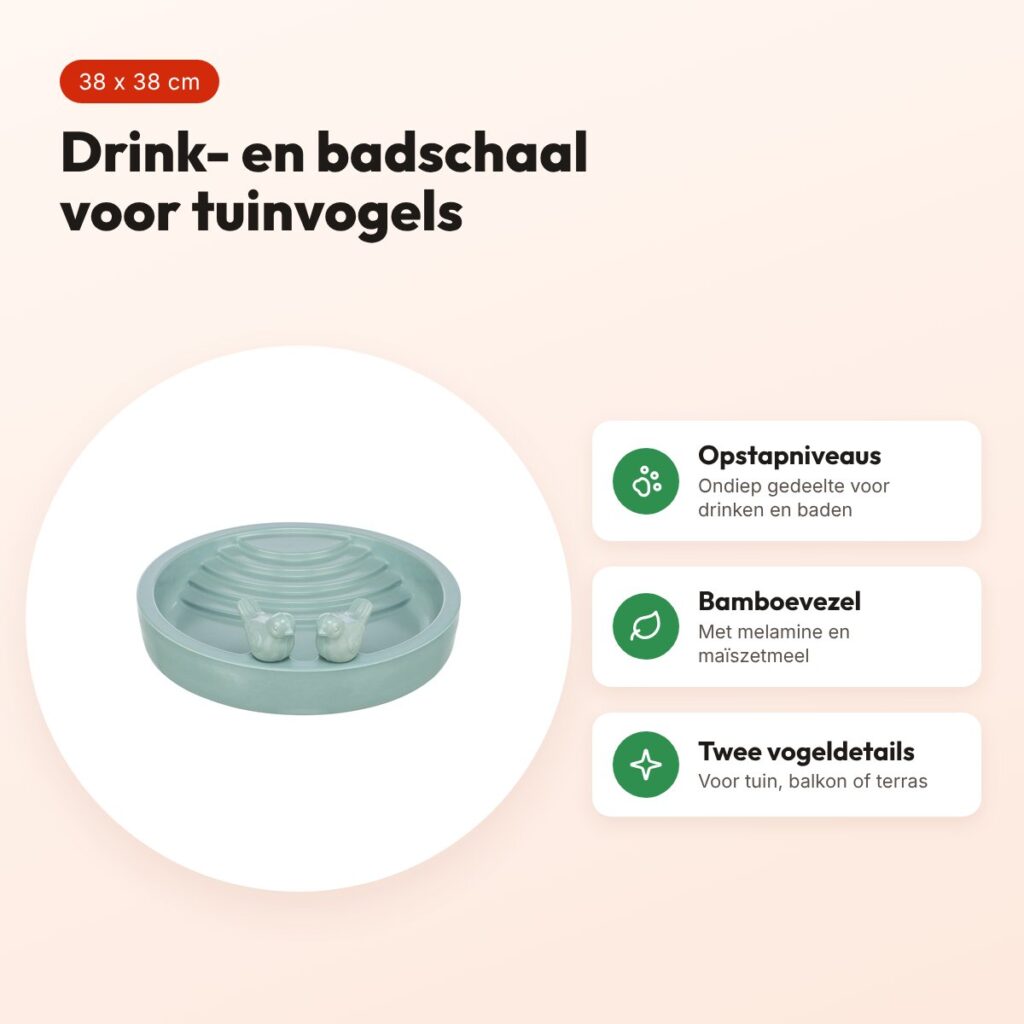 Trixie vogeldrinkschaal vrijstaand bamboevezel salie 38 x 38 cm – voordelen