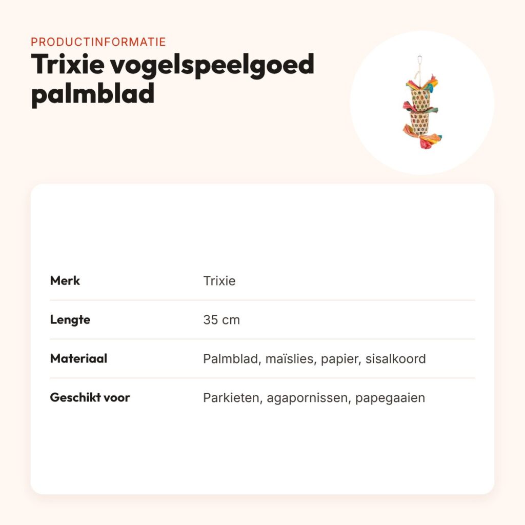 Trixie vogelspeelgoed palmblad en maïslies 35 cm – aan sisalkoord – productinformatie