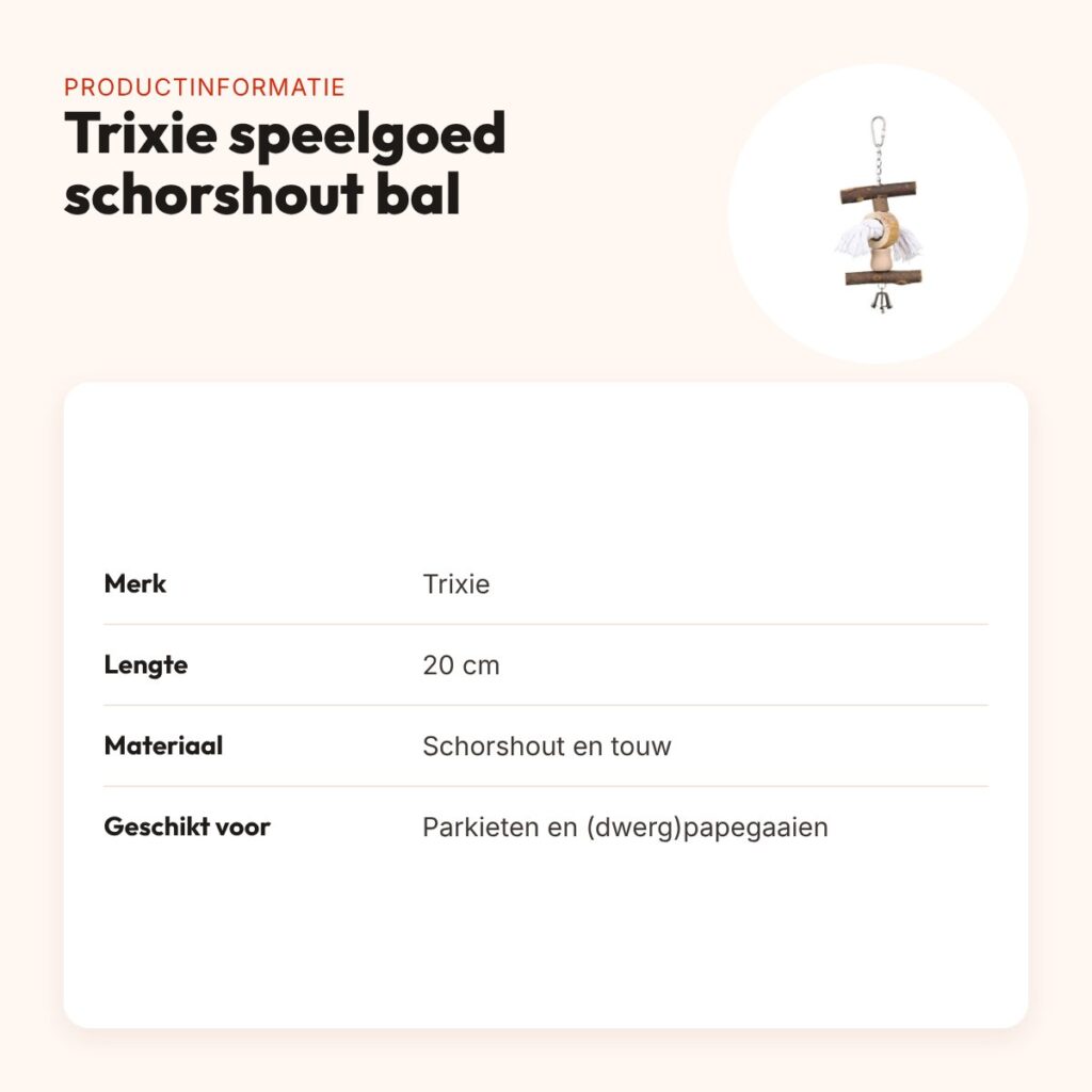 Trixie vogelspeelgoed schorshout en touw met bal 20 cm – productinformatie
