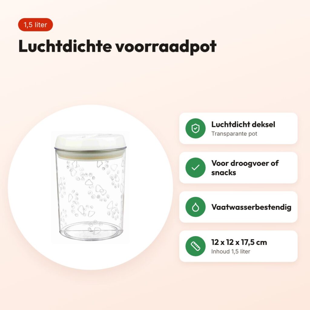 Trixie voorraadpot kunststof transparant/wit 1,5 liter – luchtdicht – voordelen