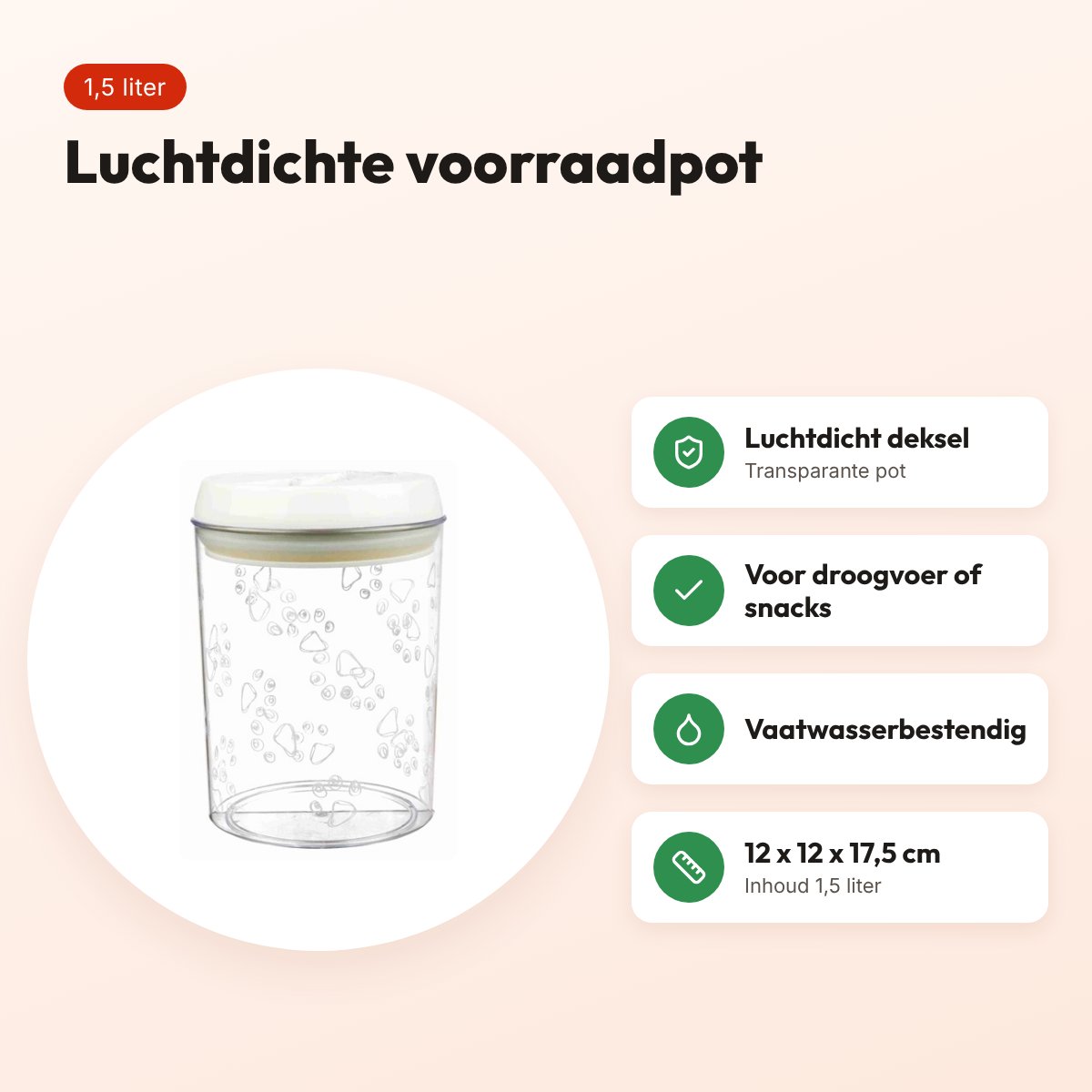Trixie voorraadpot kunststof transparant/wit 1,5 liter – luchtdicht – voordelen