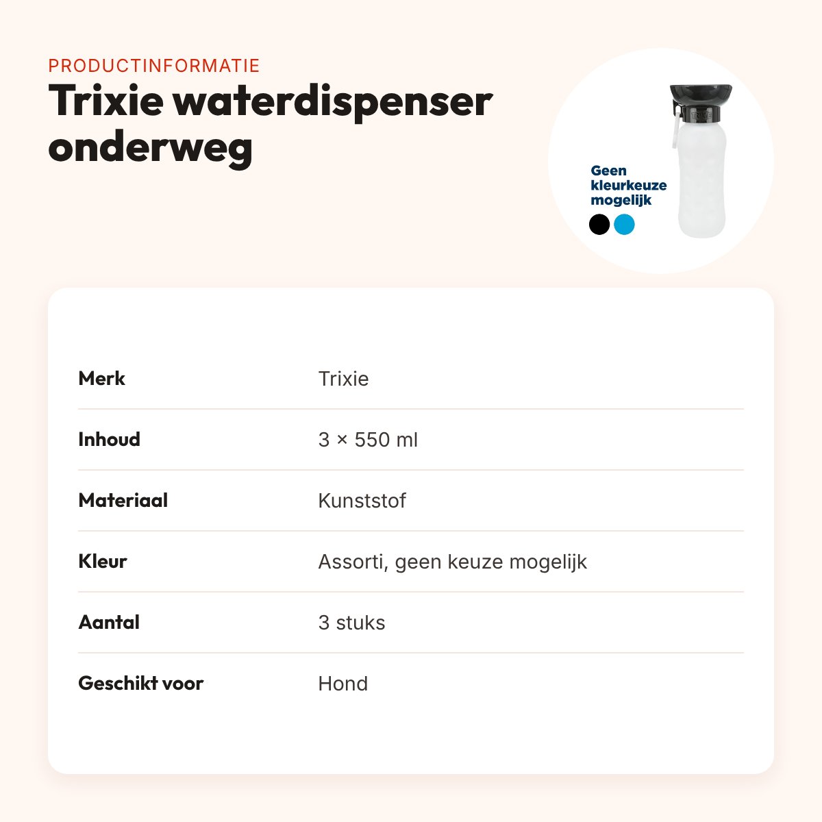 Trixie waterdispenser voor onderweg 550 ml assorti – 3 stuks – productinformatie