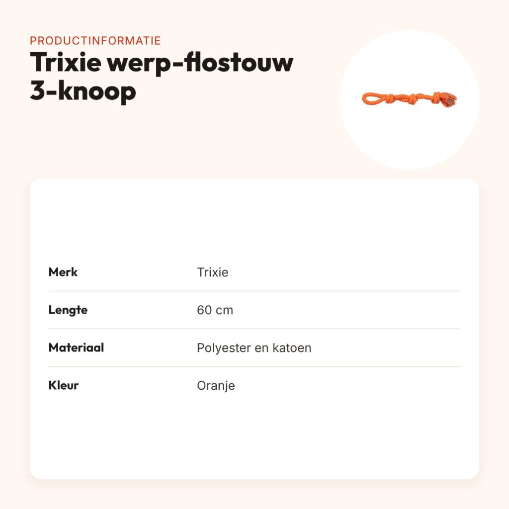 Trixie werp flostouw 3-knoop oranje 60 cm – polyester en katoen – productinformatie