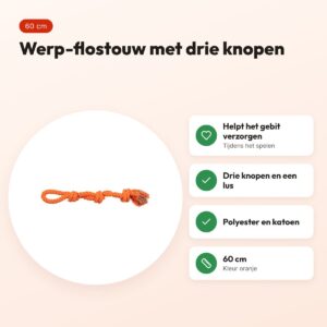 Trixie werp flostouw 3-knoop oranje 60 cm – polyester en katoen – voordelen