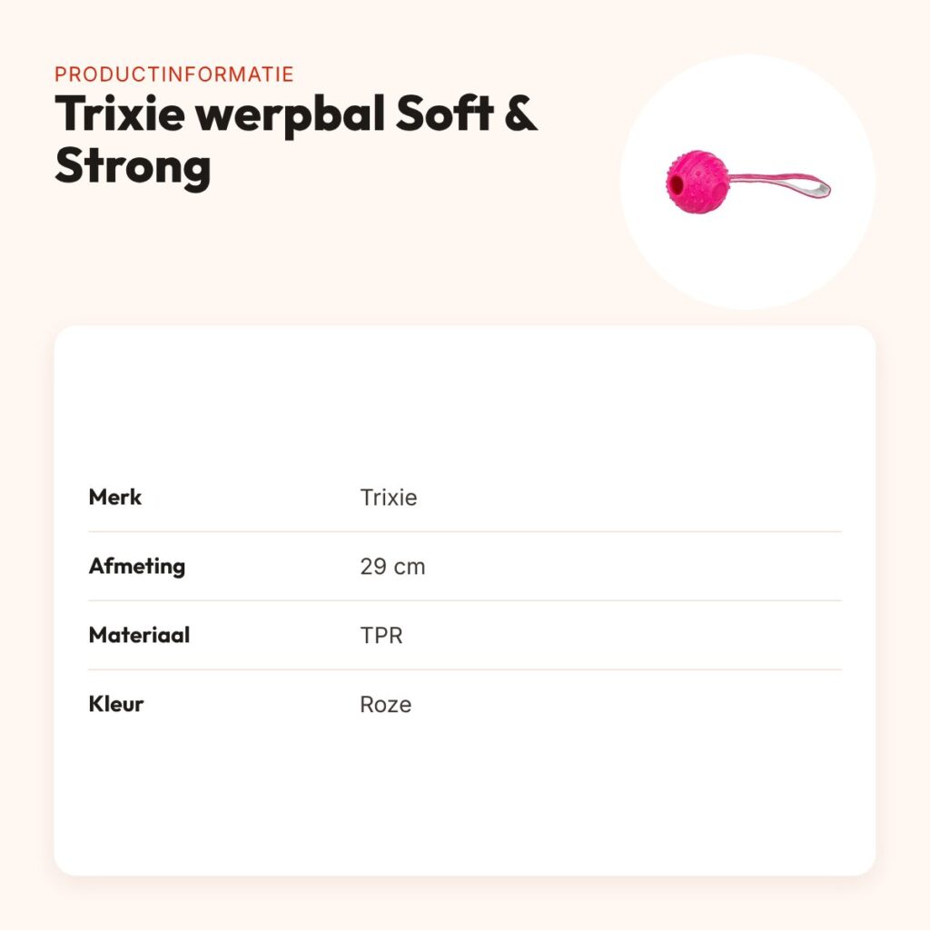 Trixie werpbal Soft & Strong TPR roze 29 cm – met lus en noppen – productinformatie