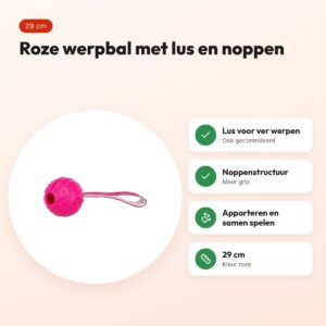 Trixie werpbal Soft & Strong TPR roze 29 cm – met lus en noppen – voordelen