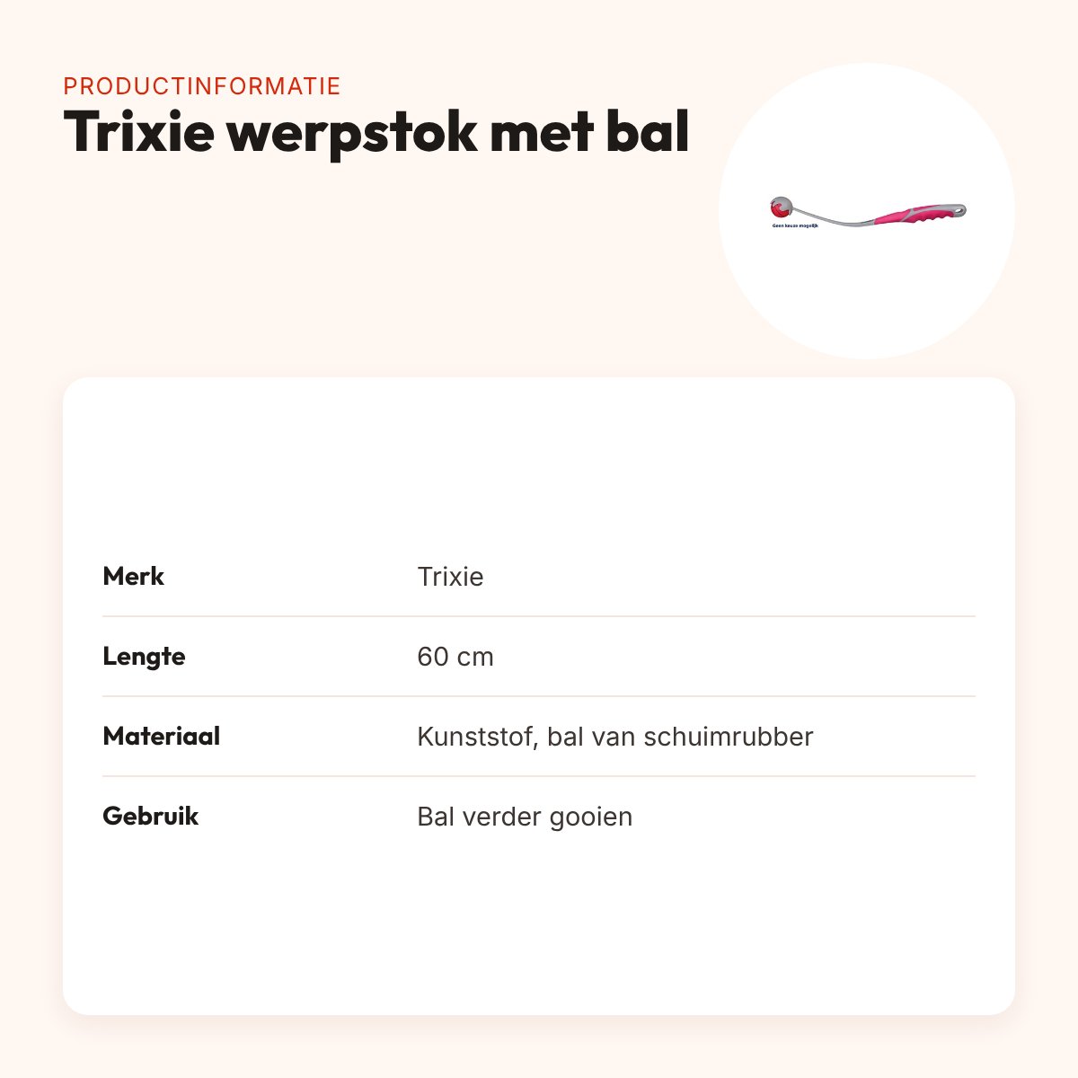 Trixie werpstok met bal 6 x 60 cm – ergonomisch handvat – productinformatie