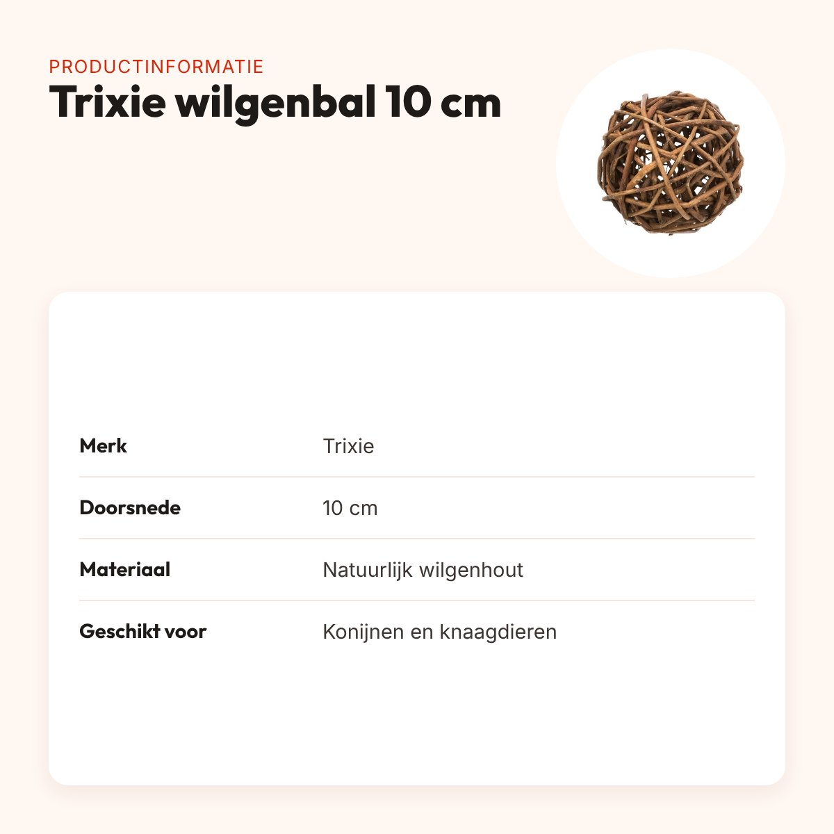 Trixie wilgenbal knaagspeelgoed 10 cm – 100% natuurlijk wilgenhout – productinformatie