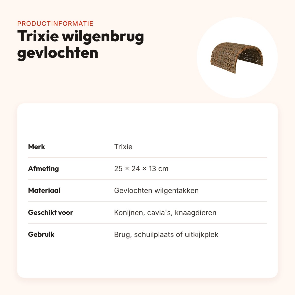 Trixie wilgenbrug gevlochten 25 x 24 x 13 cm – knaagdieren – productinformatie