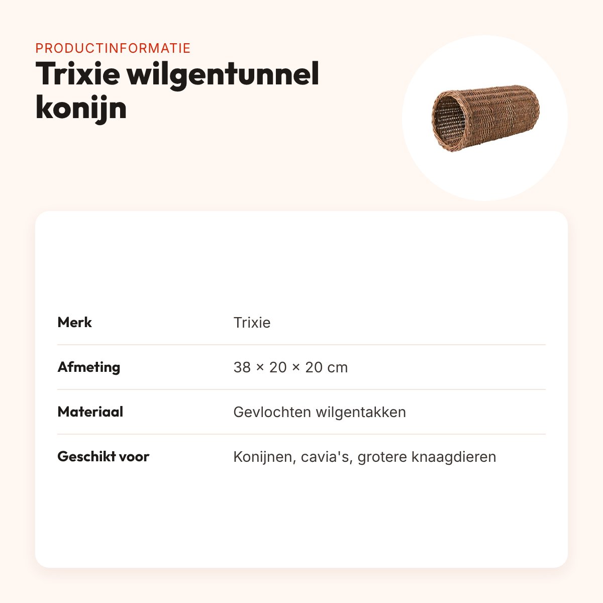 Trixie wilgentunnel konijn 38 x 20 x 20 cm – gevlochten wilgentakken – productinformatie
