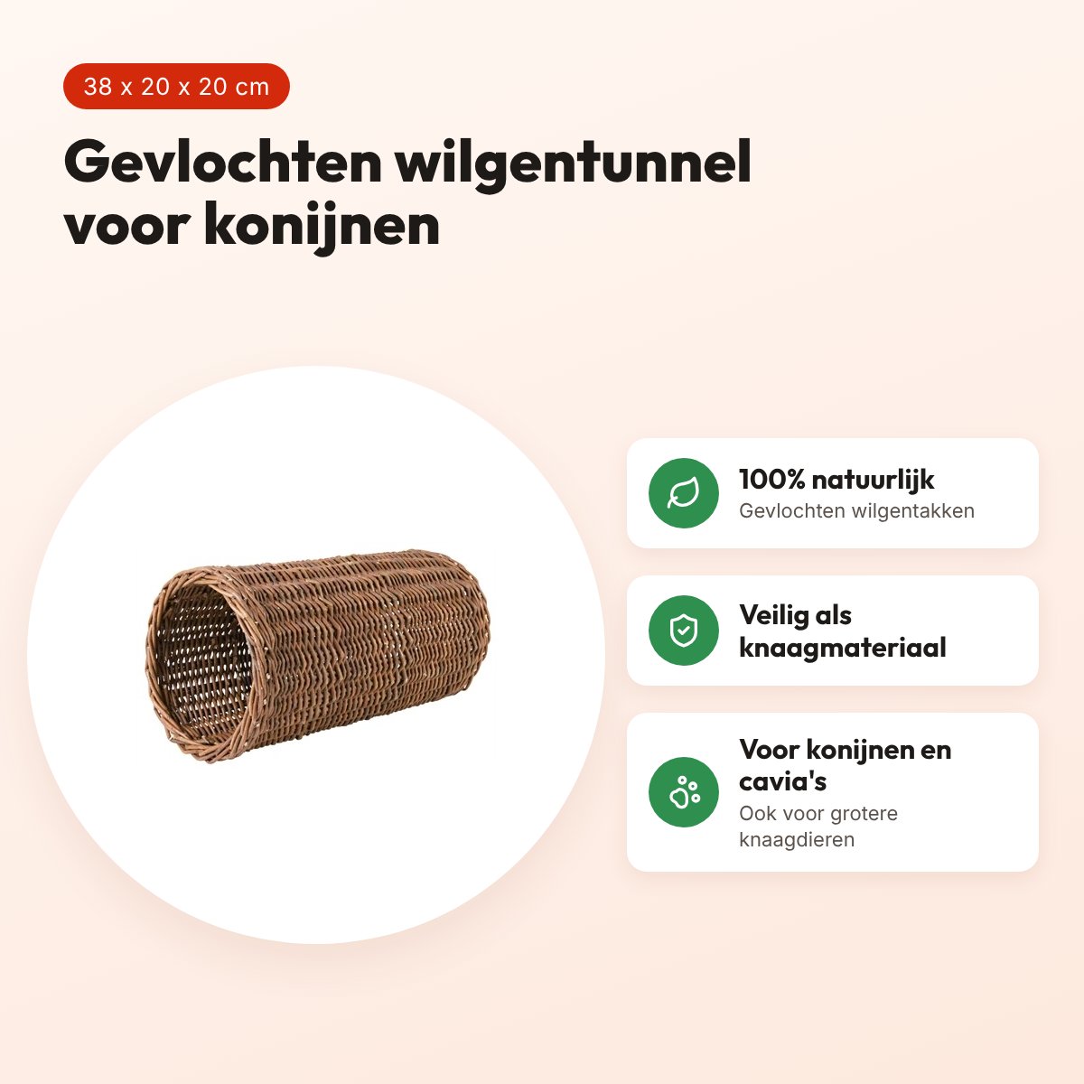 Trixie wilgentunnel konijn 38 x 20 x 20 cm – gevlochten wilgentakken – voordelen