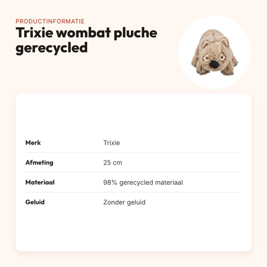 Trixie wombat pluche gerecycled 25 cm – hondenknuffel zonder geluid – productinformatie