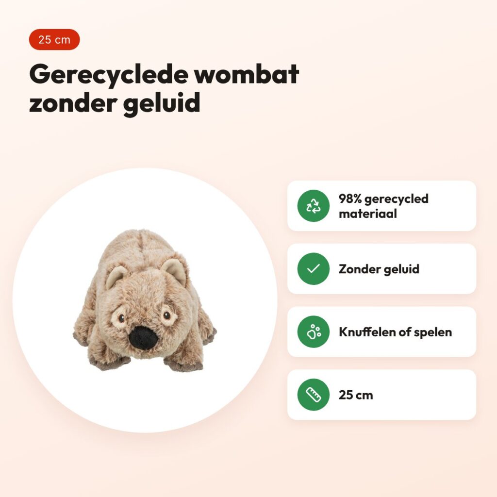 Trixie wombat pluche gerecycled 25 cm – hondenknuffel zonder geluid – voordelen