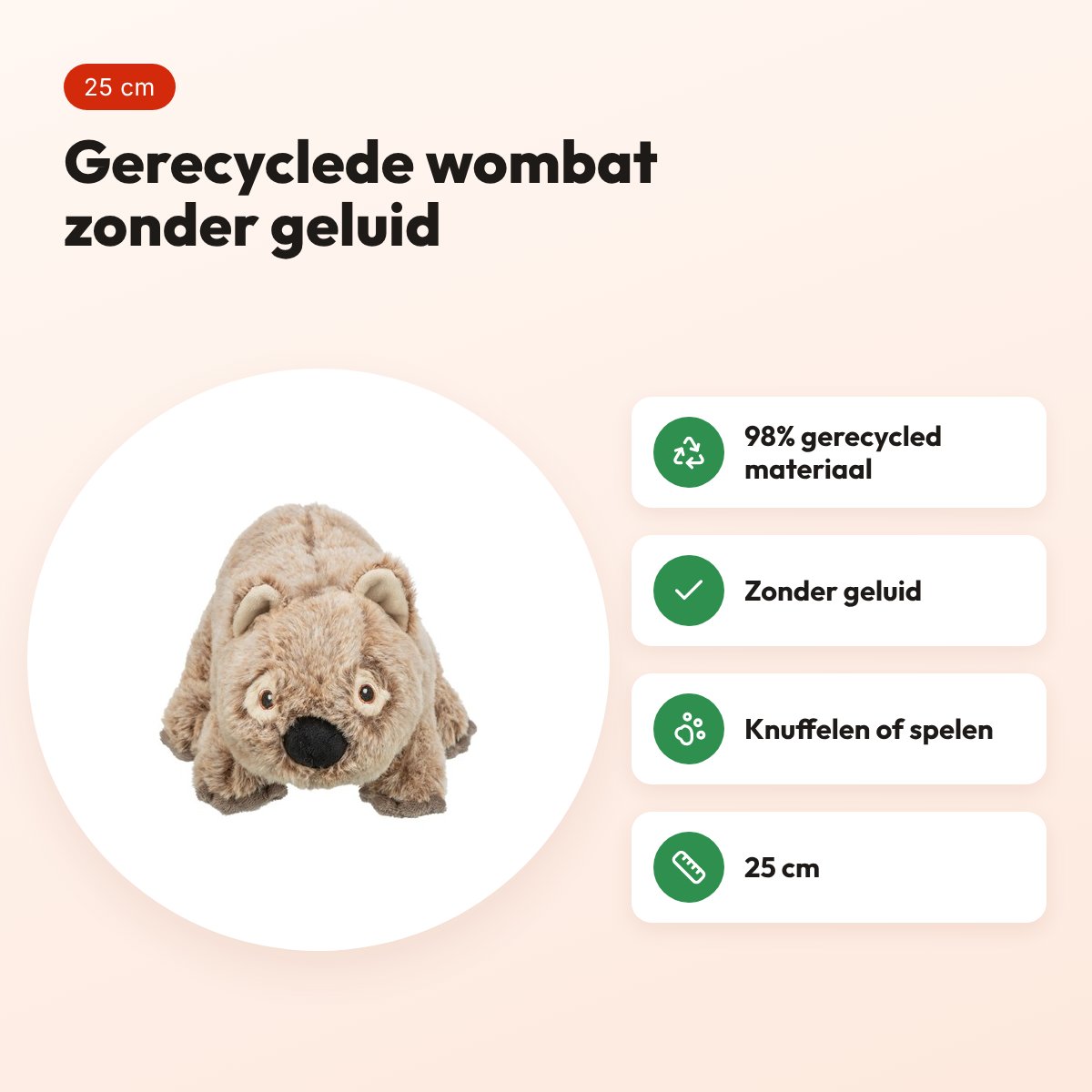 Trixie wombat pluche gerecycled 25 cm – hondenknuffel zonder geluid – voordelen