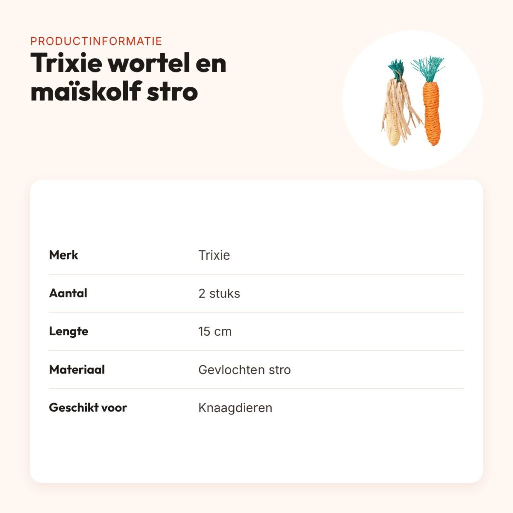 Trixie wortel en maïskolf van stro 15 cm – knaagspeelgoed, 2 stuks – productinformatie