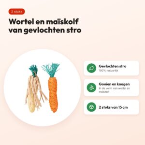 Trixie wortel en maïskolf van stro 15 cm – knaagspeelgoed, 2 stuks – voordelen