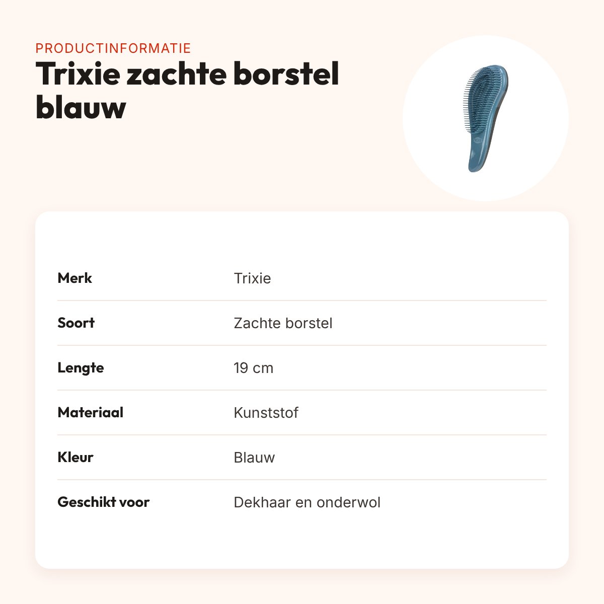 Trixie zachte borstel blauw 19 cm – kunststof, voor dekhaar en onderwol – productinformatie