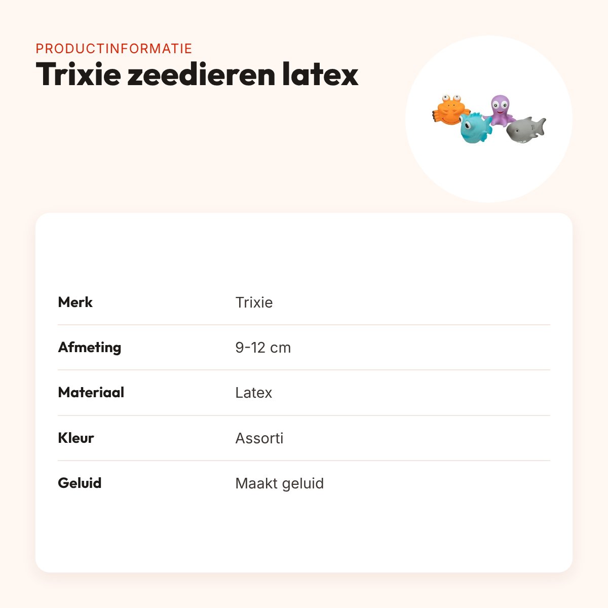 Trixie zeedieren latex 9-12 cm – hondenspeeltje met geluid, assorti – productinformatie