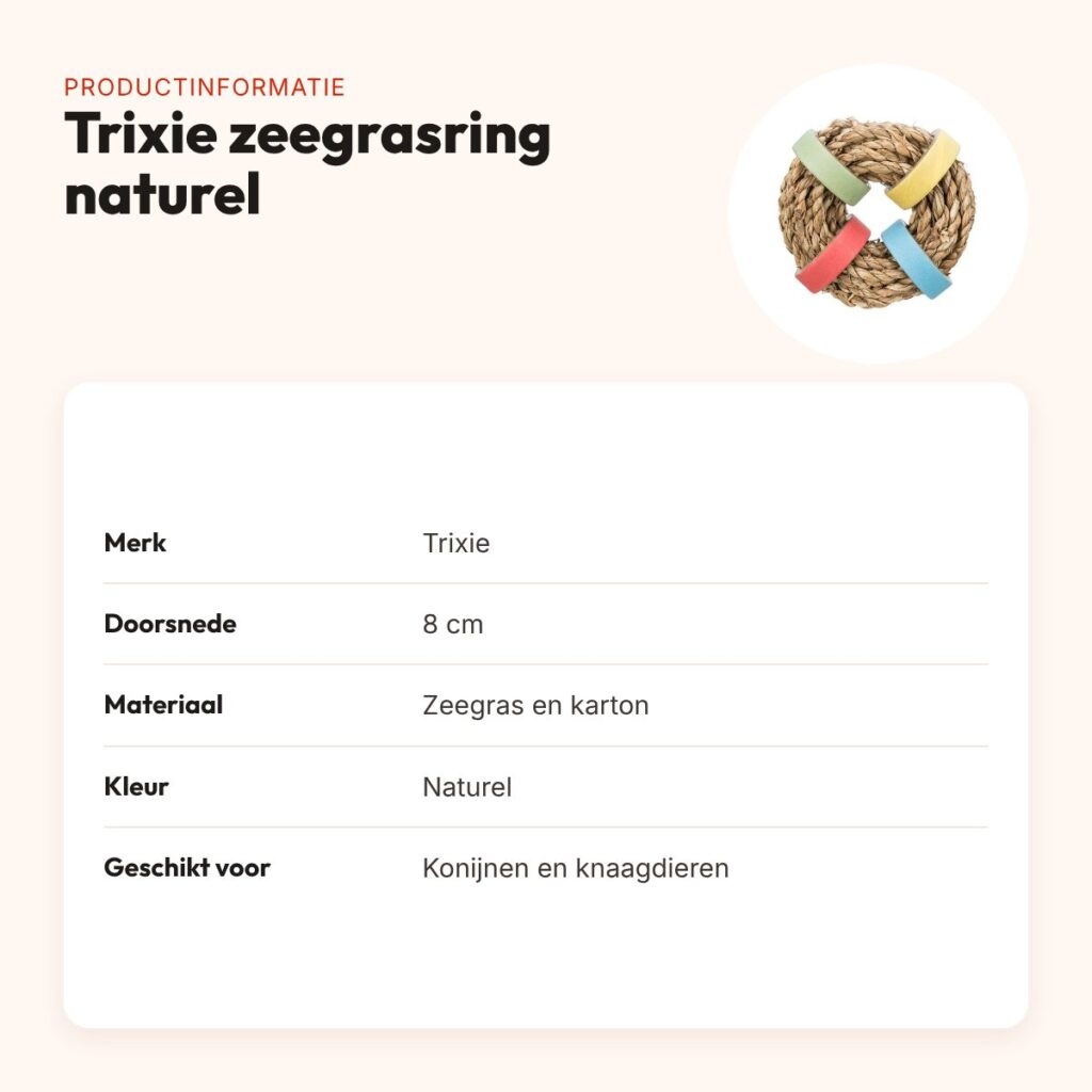 Trixie zeegrasring met papieren ringen naturel 8 cm – knaagdierspeelgoed – productinformatie