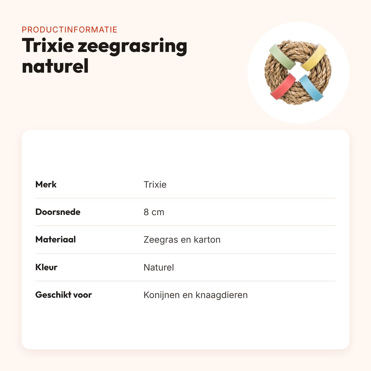 Trixie zeegrasring met papieren ringen naturel 8 cm – knaagdierspeelgoed – productinformatie