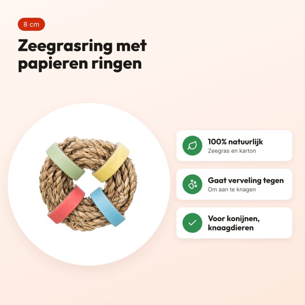 Trixie zeegrasring met papieren ringen naturel 8 cm – knaagdierspeelgoed – voordelen