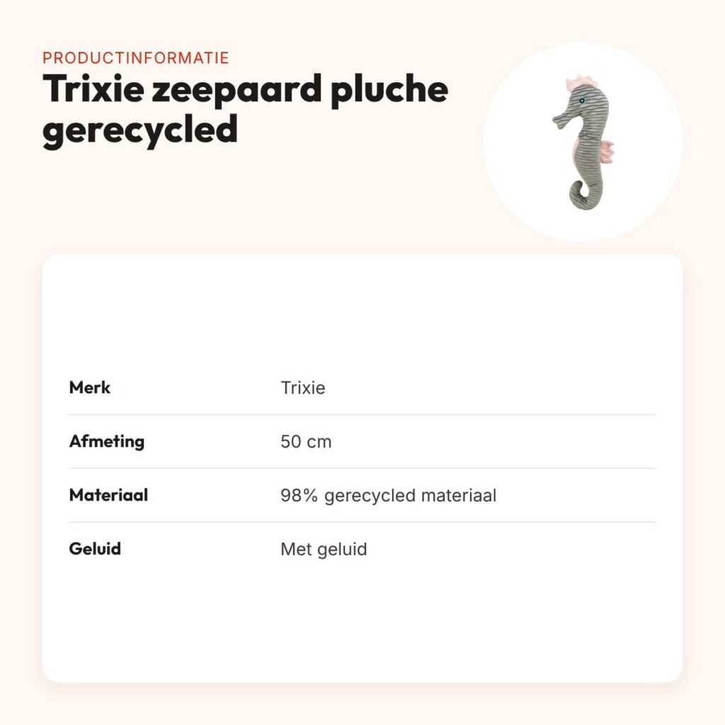 Trixie zeepaard pluche gerecycled 50 cm – hondenknuffel met geluid – productinformatie
