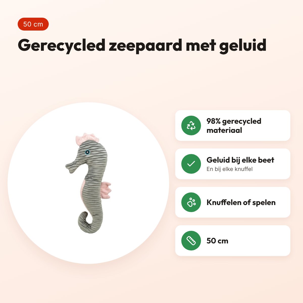 Trixie zeepaard pluche gerecycled 50 cm – hondenknuffel met geluid – voordelen