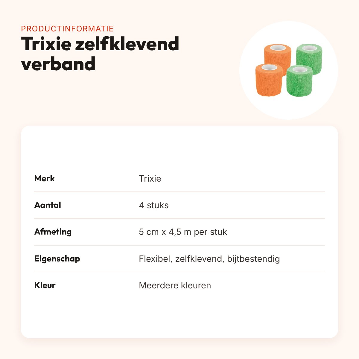 Trixie zelfklevend verband 5 cm x 4,5 m – 4 stuks, bijtbestendig – productinformatie