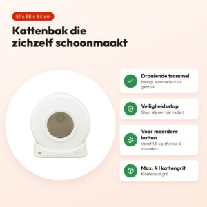 Trixie zelfreinigende elektrische kattenbak wit 51 x 56 x 54 cm – voordelen