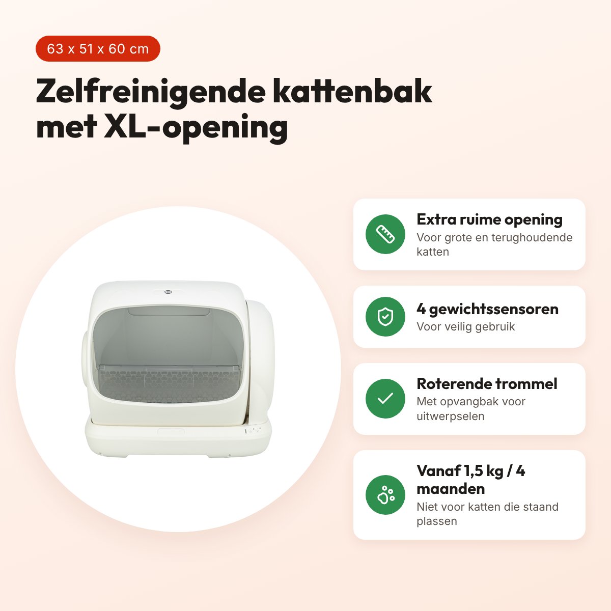 Trixie zelfreinigende elektrische kattenbak XL wit 63 x 51 x 60 cm – voordelen