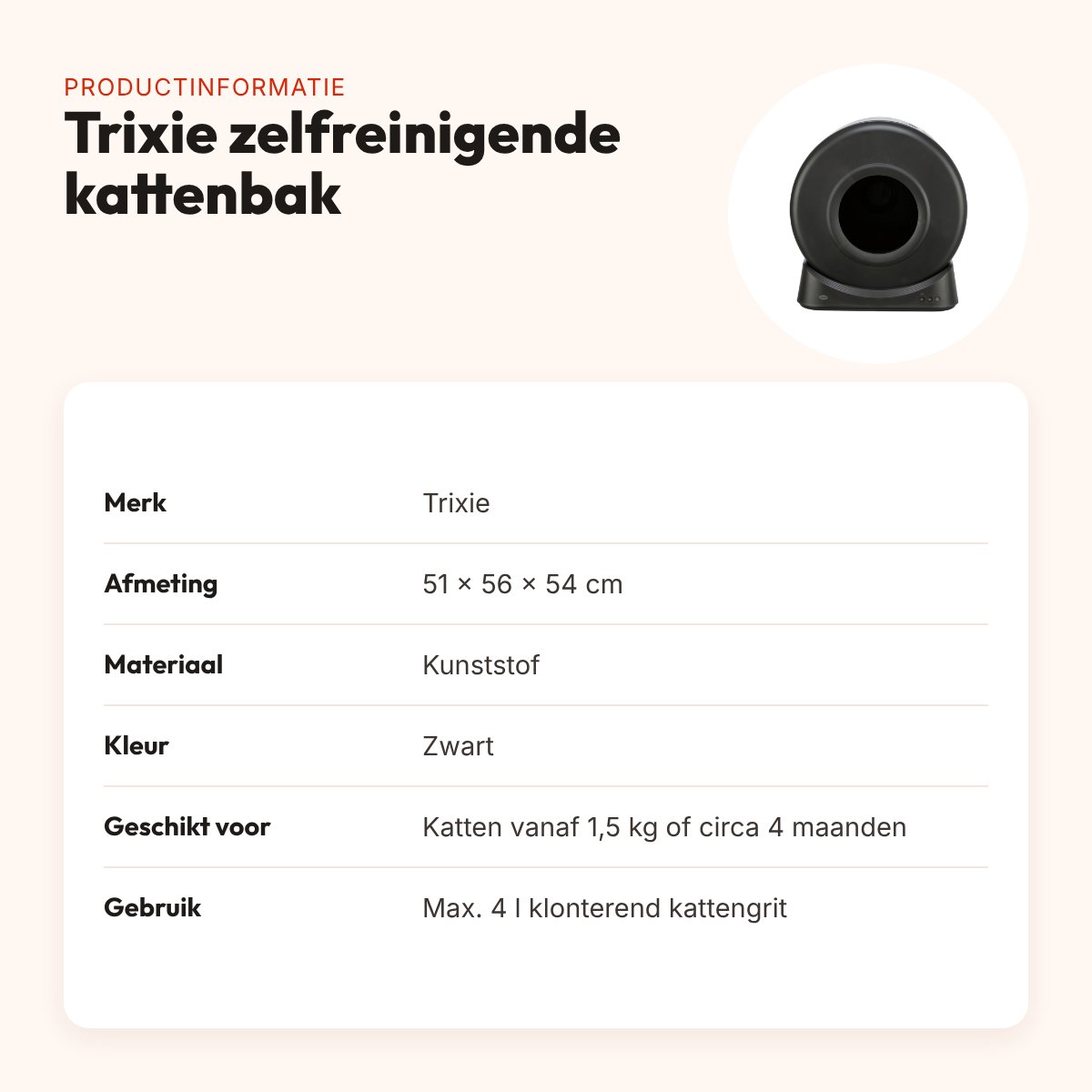 Trixie zelfreinigende elektrische kattenbak zwart 51 x 56 x 54 cm – productinformatie
