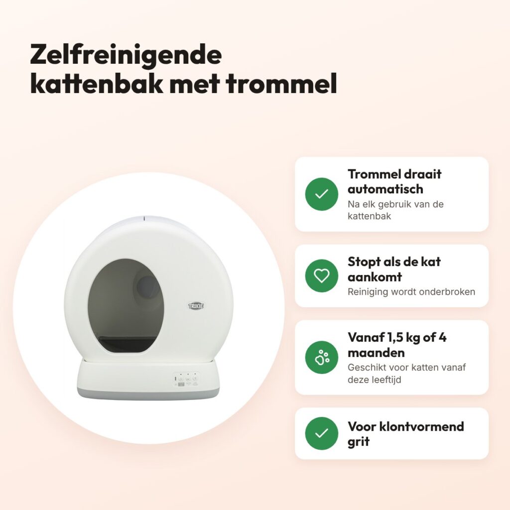Trixie zelfreinigende kattenbak kunststof wit 53 x 52 x 55 cm – voordelen