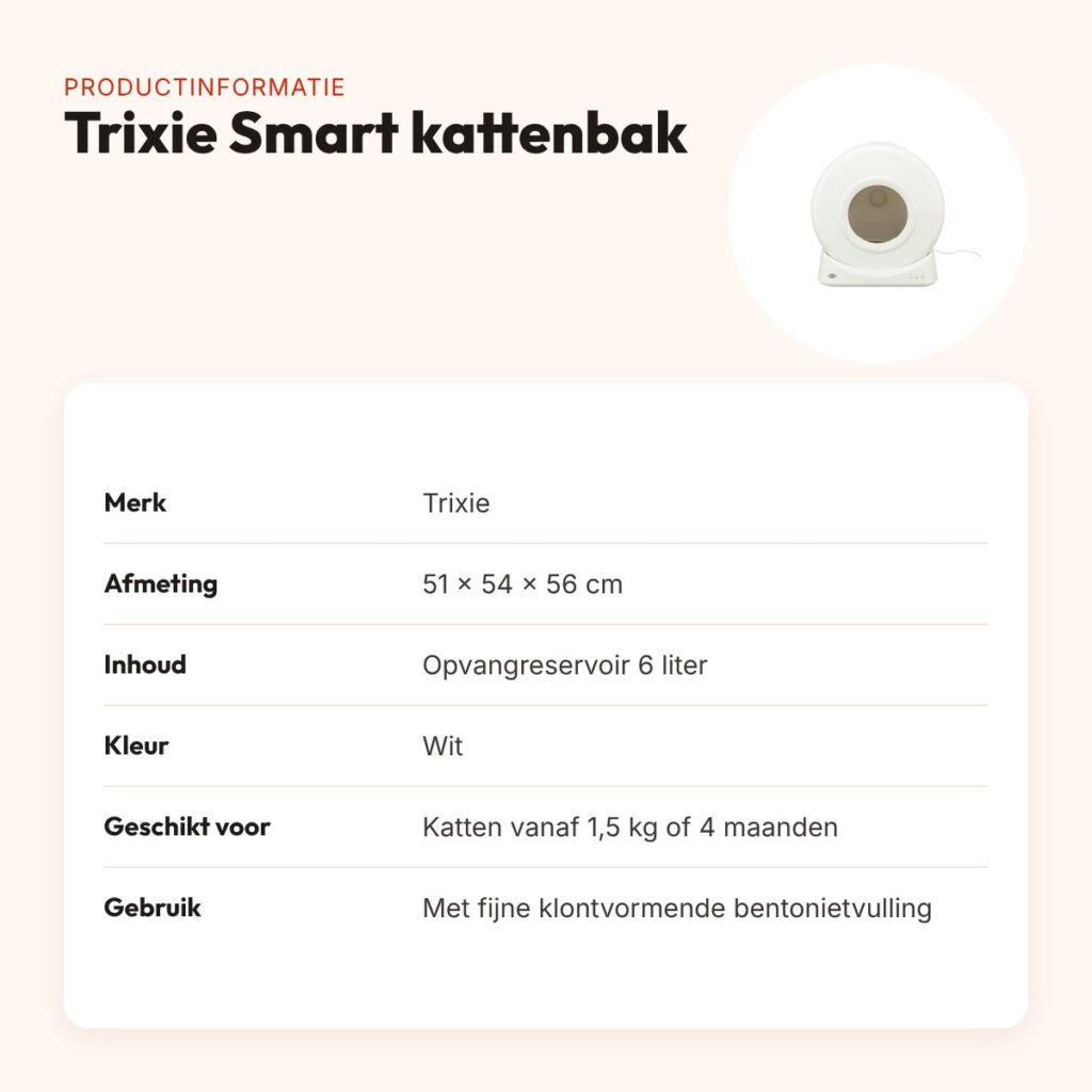 Trixie zelfreinigende kattenbak Smart wit 51 x 54 x 56 cm – met app – productinformatie
