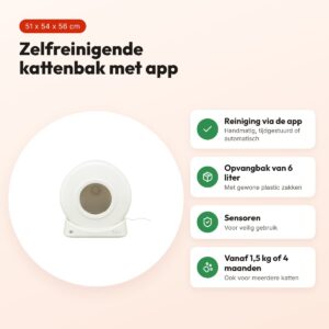 Trixie zelfreinigende kattenbak Smart wit 51 x 54 x 56 cm – met app – voordelen