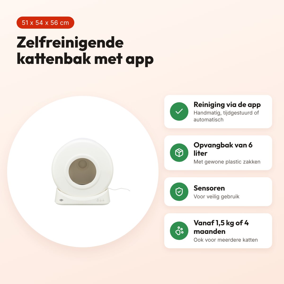 Trixie zelfreinigende kattenbak Smart wit 51 x 54 x 56 cm – met app – voordelen