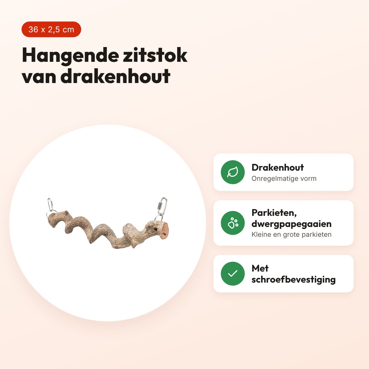 Trixie zitstok hangend drakenhout 36 x 2,5 cm – voor vogels – voordelen