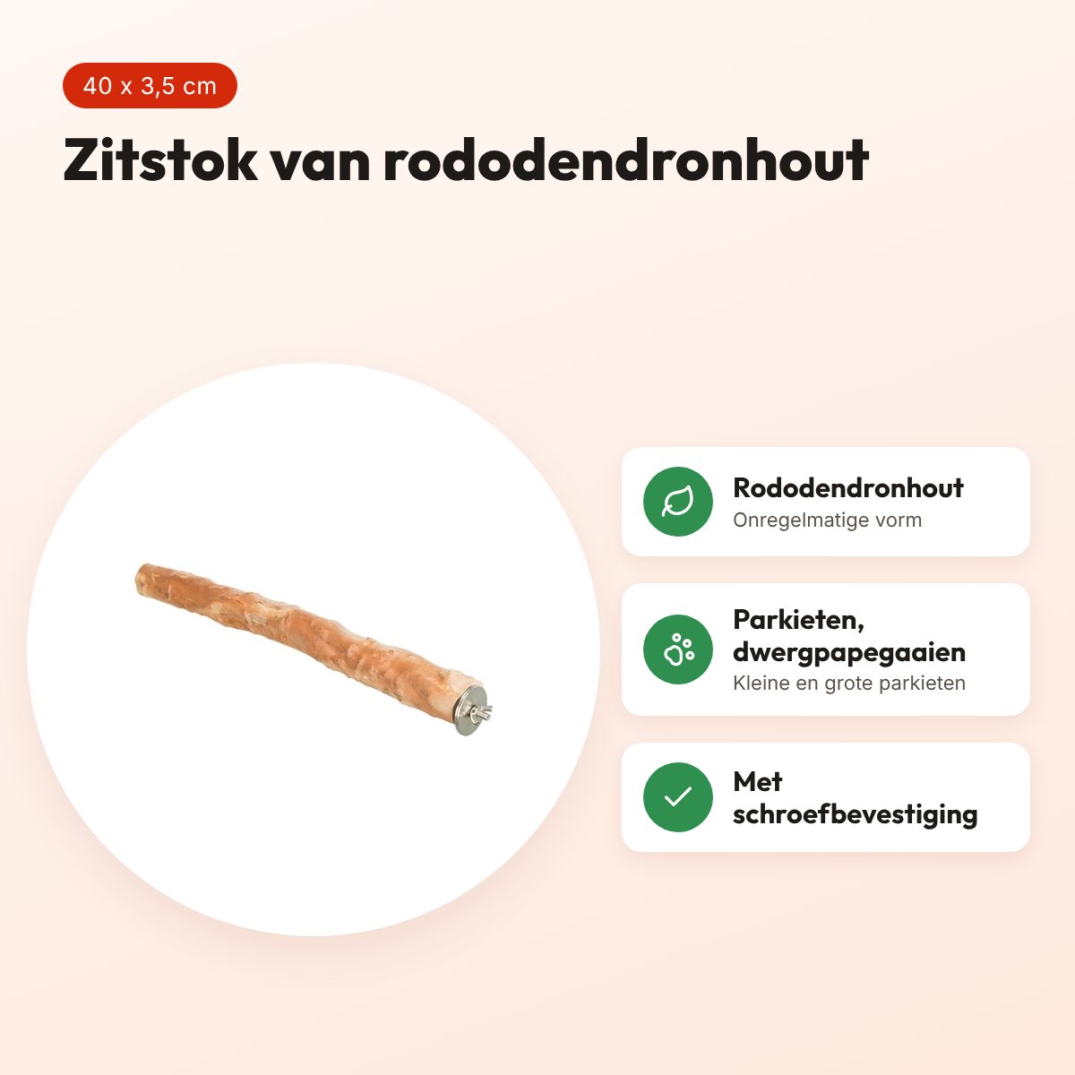 Trixie zitstok rododendron 40 x 3,5 cm – met schroefbevestiging – voordelen