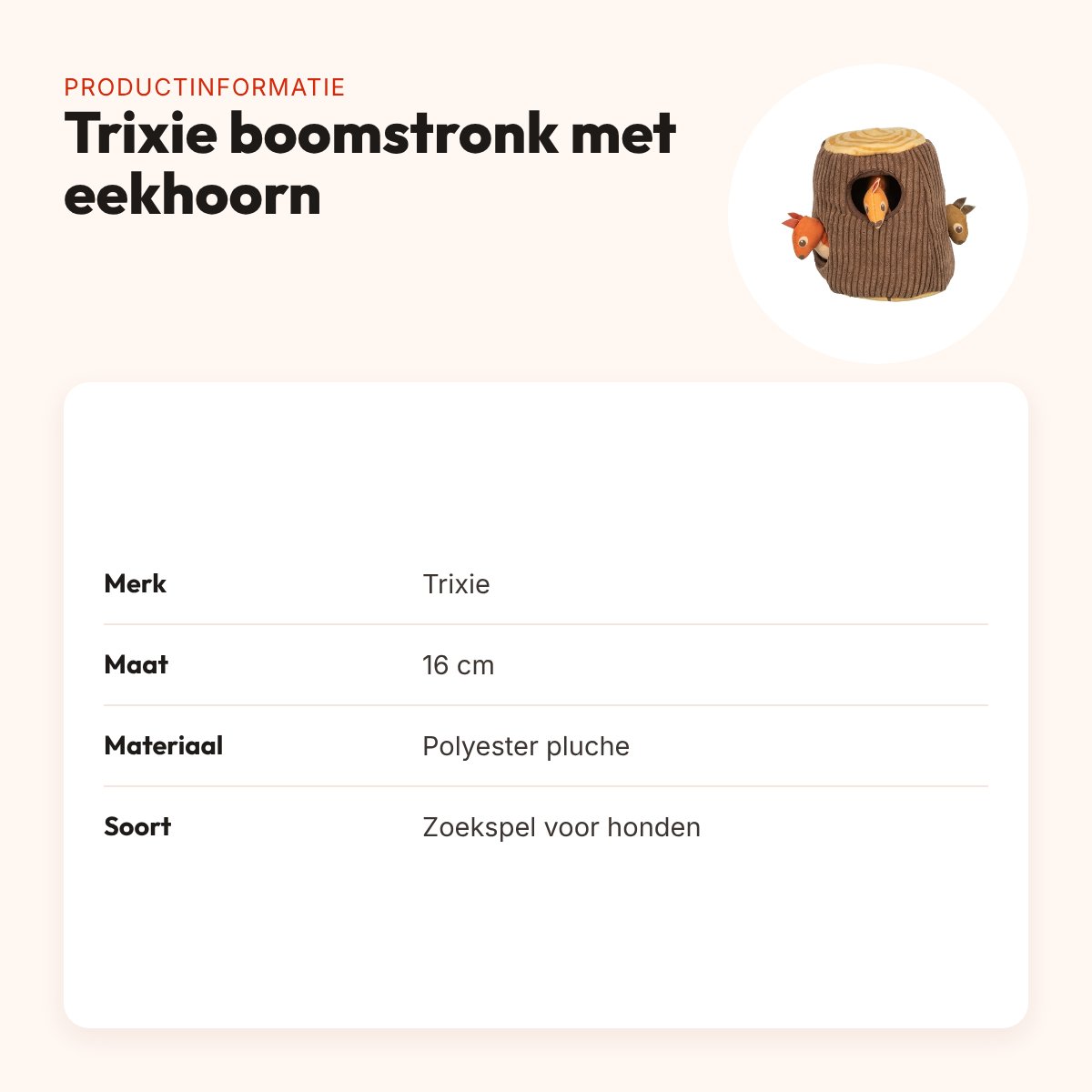 Trixie zoekspel hond boomstronk met eekhoorn pluche 16 cm – productinformatie