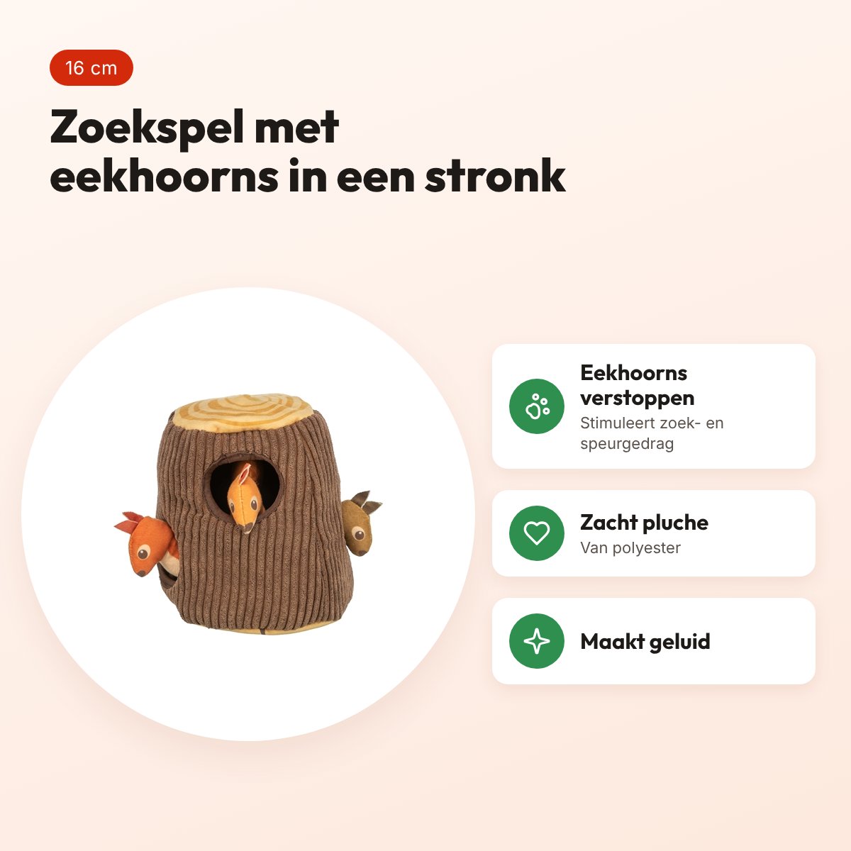 Trixie zoekspel hond boomstronk met eekhoorn pluche 16 cm – voordelen