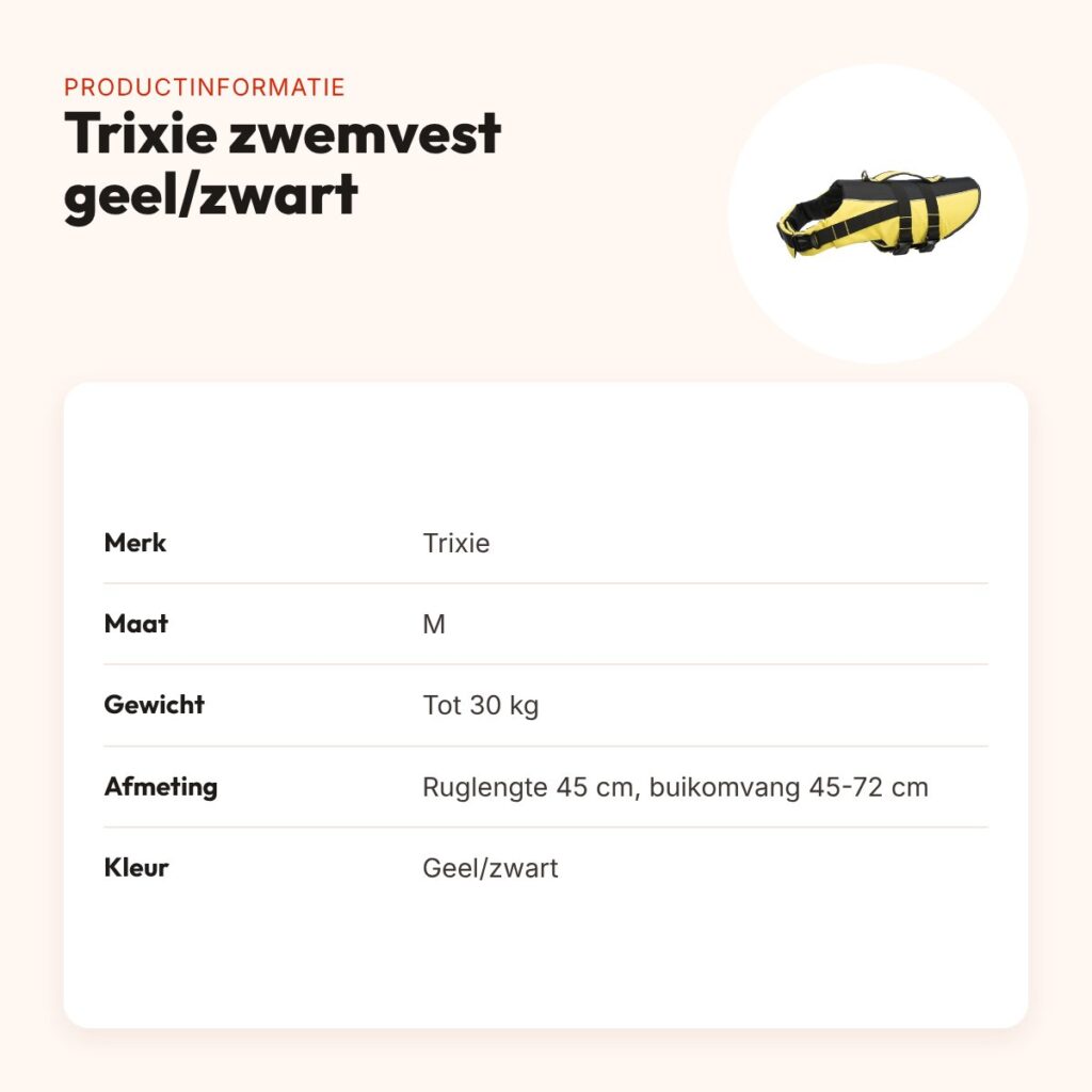 Trixie zwemvest voor honden geel/zwart M – tot 30 kg, buikomvang 45-72 cm – productinformatie