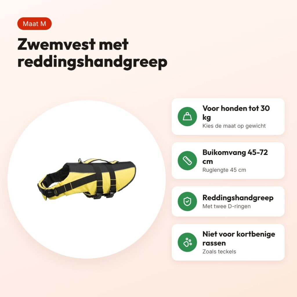 Trixie zwemvest voor honden geel/zwart M – tot 30 kg, buikomvang 45-72 cm – voordelen