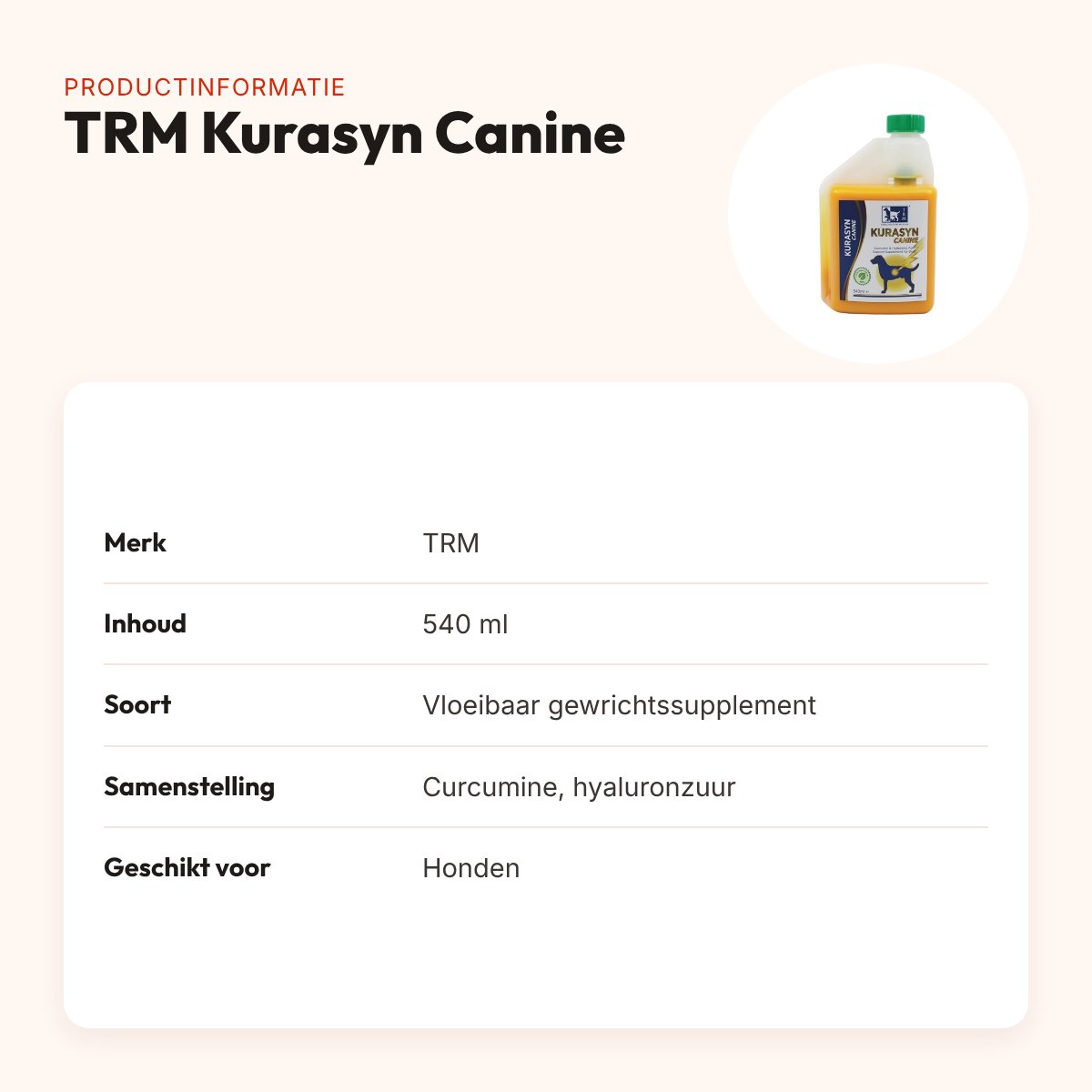 TRM Kurasyn Canine 540 ml – gewrichtssupplement voor honden – productinformatie