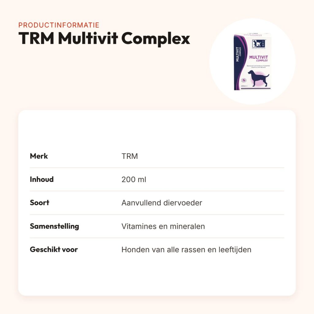 TRM Multivit Complex 200 ml – vitaminen en mineralen voor honden – productinformatie
