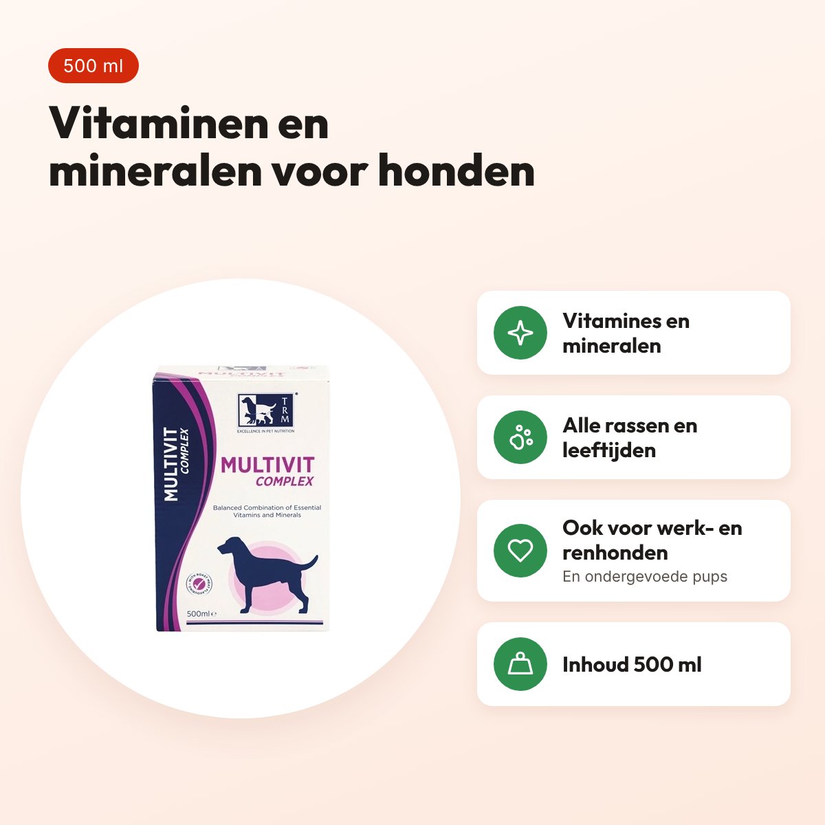 TRM Multivit Complex 500 ml – vitaminen en mineralen voor honden – voordelen