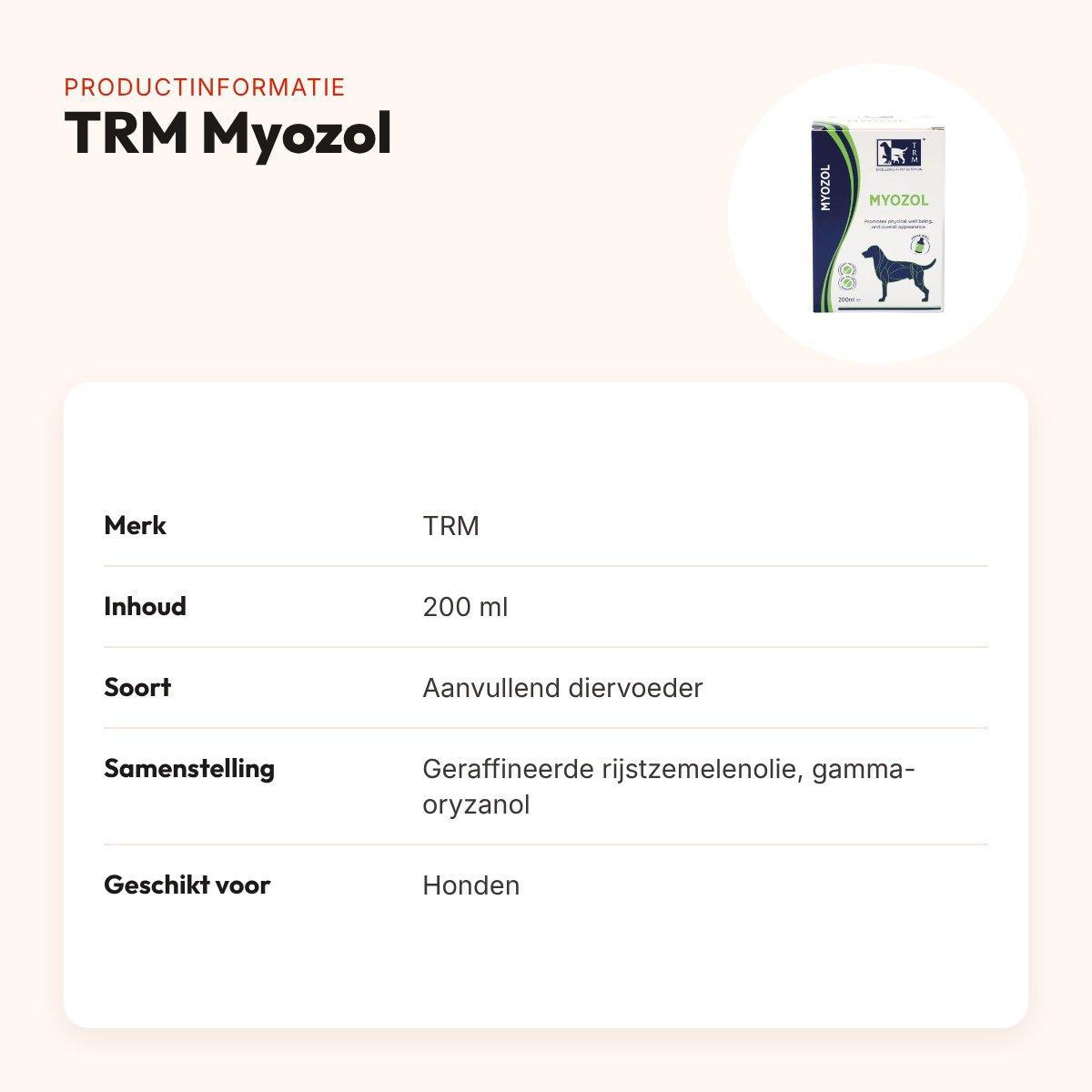 TRM Myozol 200 ml – spierondersteuning voor honden – productinformatie