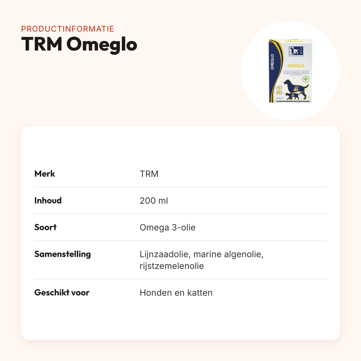 TRM Omeglo 200 ml – omega 3-olie voor honden en katten – productinformatie