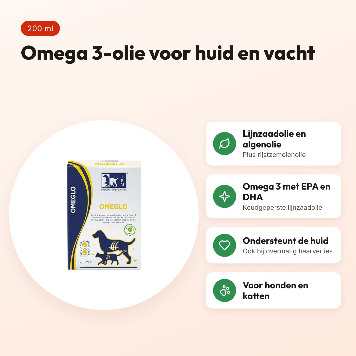 TRM Omeglo 200 ml – omega 3-olie voor honden en katten – voordelen