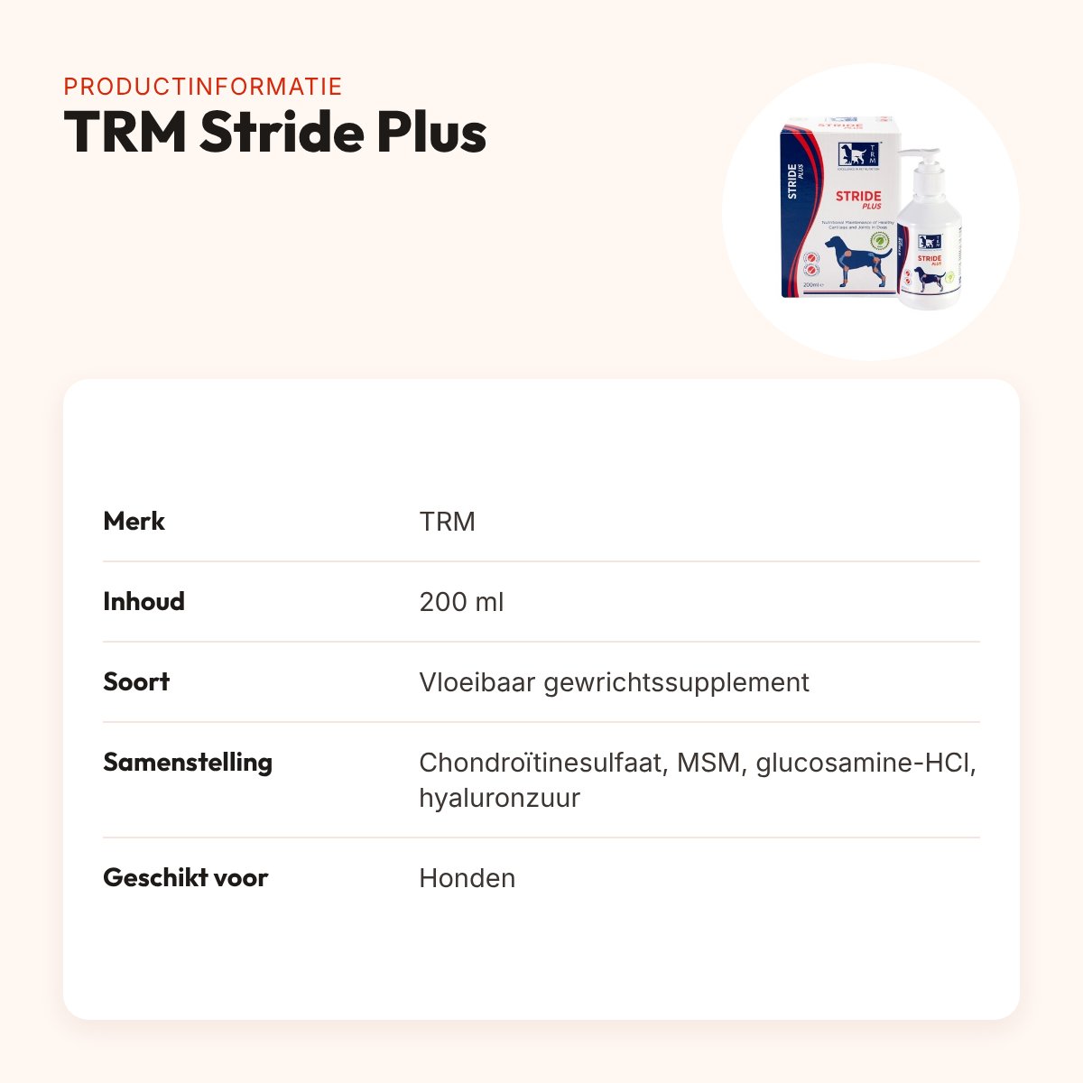 TRM Stride Plus 200 ml – kraakbeen en gewrichten bij honden – productinformatie