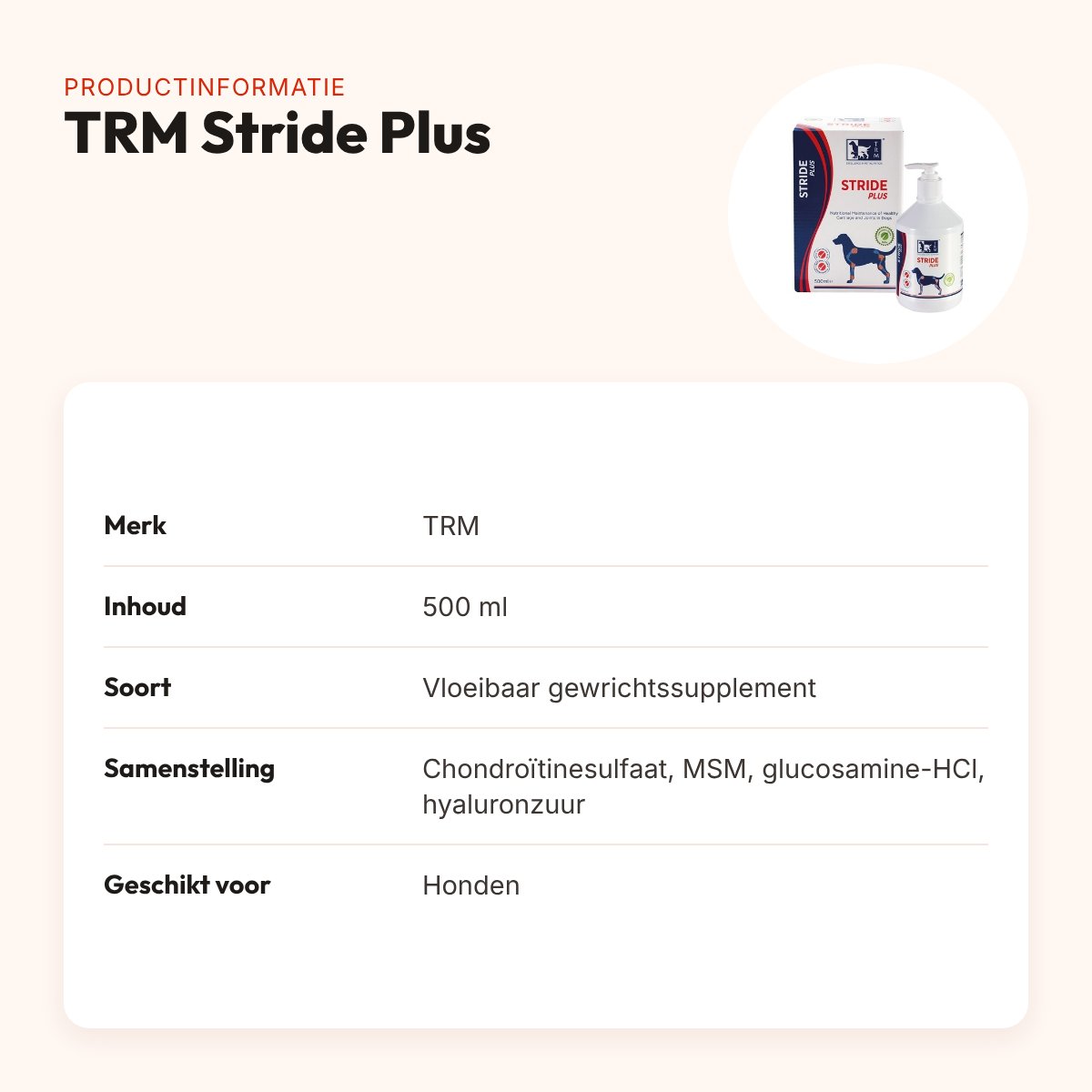 TRM Stride Plus 500 ml – kraakbeen en gewrichten bij honden – productinformatie