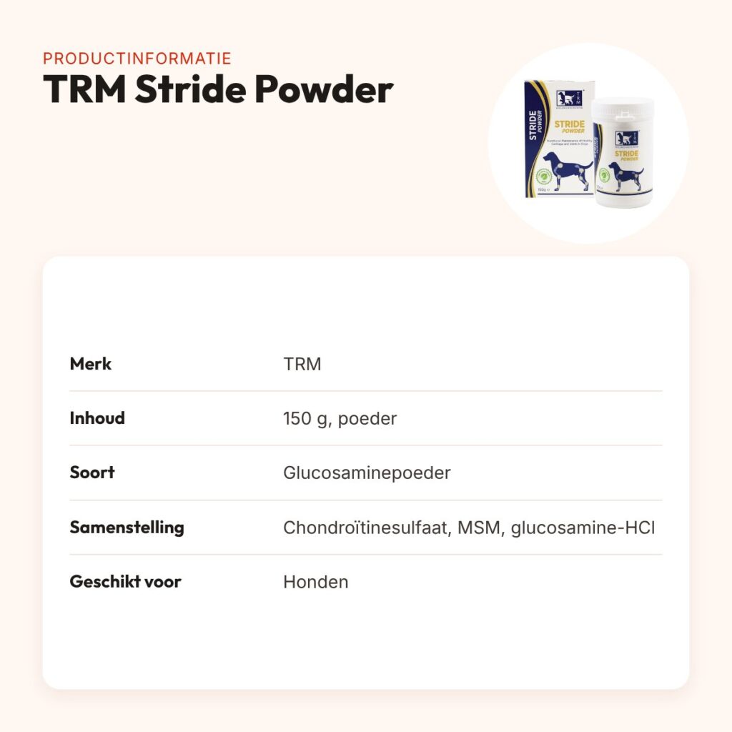 TRM Stride Powder 150 g – glucosaminepoeder voor honden – productinformatie